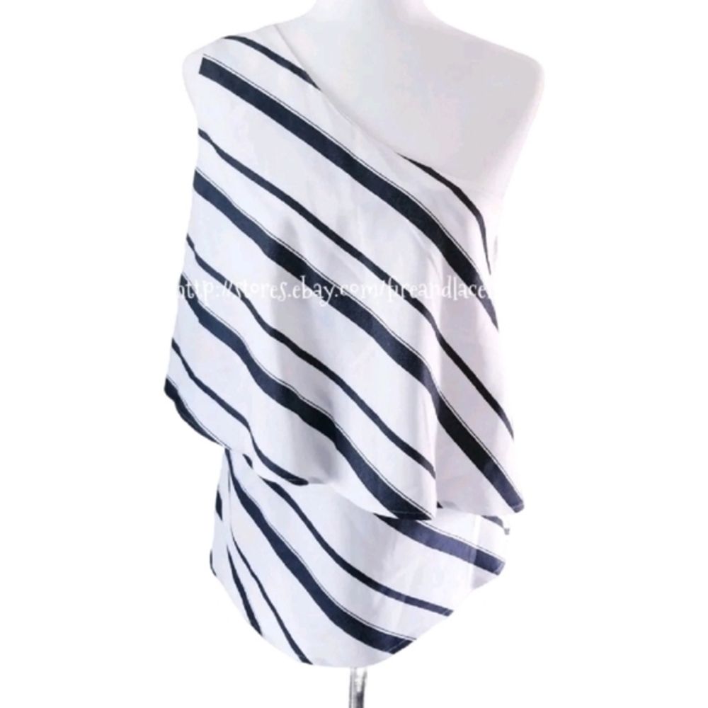 BANANA REPUBLIC ONE SHOULDER STRIPE TOP SZ L 14